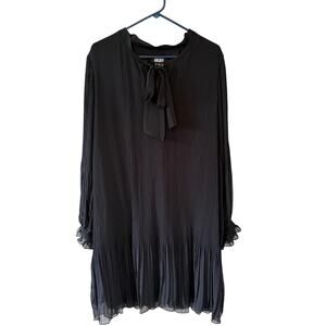 NWT Women's DKNY Black Plus Size Shift Tie Bow Ruffle Sleeve Dress Sz 22W